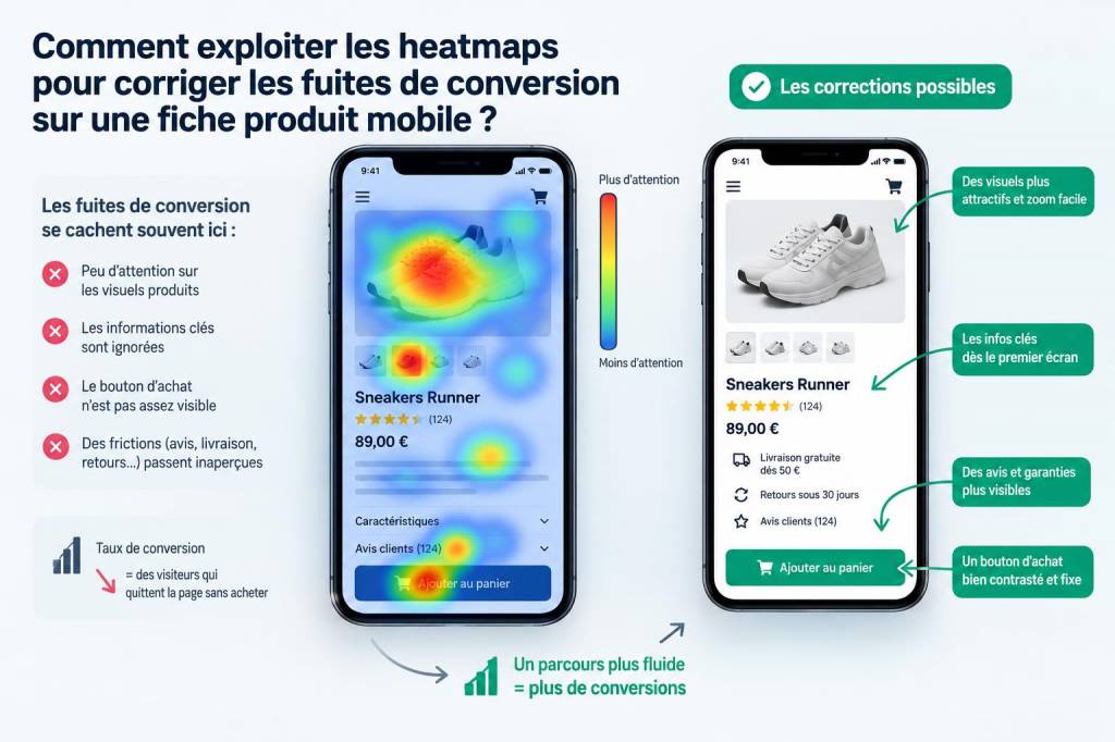 Comment exploiter les heatmaps pour corriger les fuites de conversion sur une fiche produit mobile